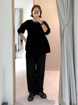 「GLOBAL WORK（グローバルワーク）のリッチライトペプラムプルオーバー/632671（ニット/セーター、ブラック系）」を使った、サヤカサン🐬さん（レディース・165cm）の冬コーディネート