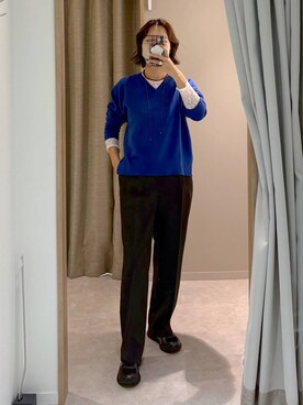 「GLOBAL WORK（グローバルワーク）のストレッチ総レースプルオーバー長袖/580886（Tシャツ/カットソー、ホワイト系）」を使った、サヤカサン🐬さん（レディース・165cm）の冬コーディネート