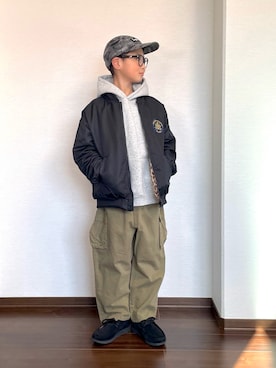 「アイテム（MA-1）」を使った、ryoooutaaaさん（キッズ・129cm）の冬コーディネート