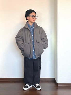 「アイテム（カーゴパンツ）」を使った、ryoooutaaaさん（キッズ・129cm）の秋コーディネート