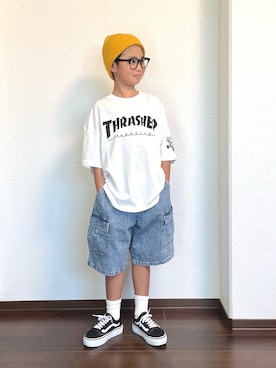 「アイテム（カーゴパンツ）」を使った、ryoooutaaaさん（キッズ・129cm）の夏コーディネート