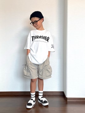 「THRASHER（スラッシャー）の【B NEW JACK】THRASHERTシャツ（Tシャツ/カットソー）」を使った、ryoooutaaaさん（キッズ・129cm）の夏コーディネート