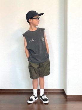 「GU（ジーユー）のアイテム」を使った、ryoooutaaaさん（キッズ・129cm）の夏コーディネート