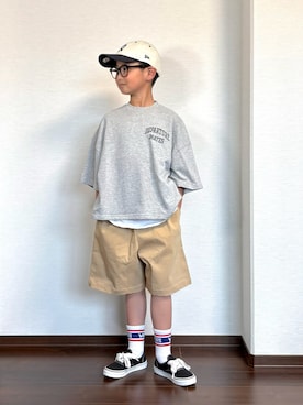 「アイテム（キャップ）」を使った、ryoooutaaaさん（キッズ・132cm）の春コーディネート