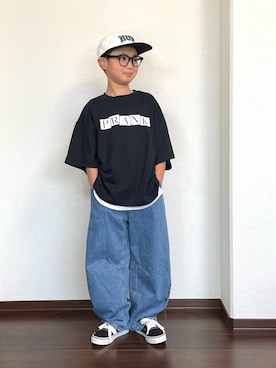 「PAIRMANON STREET（ペアマノンストリート）の【PAIRMANON STREET】オリジナル ストリート プリント 半袖 Tシャツ（Tシャツ/カットソー）」を使った、ryoooutaaaさん（キッズ・129cm）の夏コーディネート