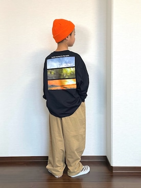 「アイテム（カーゴパンツ）」を使った、ryoooutaaaさん（キッズ・129cm）の秋コーディネート