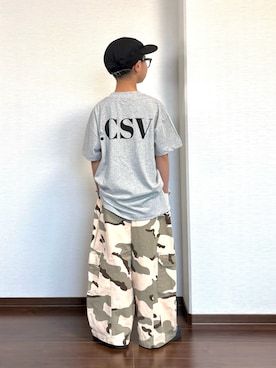 「LOWRYS FARM（ローリーズファーム）のＰＣショートＴＥＥ　683685（Tシャツ/カットソー、グレー系）」を使った、ryoooutaaaさん（キッズ・135cm）の夏コーディネート