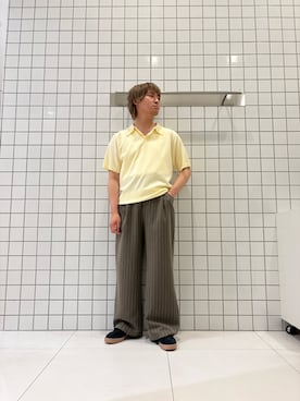 「SENSE OF PLACE by URBAN RESEARCH(センスオブプレイスバイアーバンリサーチ)のピンストライプタックワイドスラックス(その他パンツ、ブラウン系)」を使った、shinshinさん(メンズ・166cm)の夏コーディネート