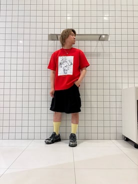 「SENSE OF PLACE by URBAN RESEARCH(センスオブプレイスバイアーバンリサーチ)のワイドカーゴショートパンツ(その他パンツ、ブラック系)」を使った、shinshinさん(メンズ・166cm)の夏コーディネート