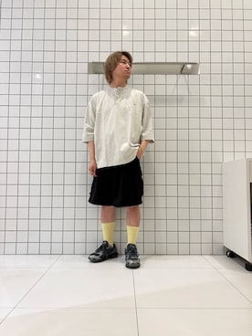「SENSE OF PLACE by URBAN RESEARCH(センスオブプレイスバイアーバンリサーチ)のワイドカーゴショートパンツ(その他パンツ、ブラック系)」を使った、shinshinさん(メンズ・166cm)の夏コーディネート
