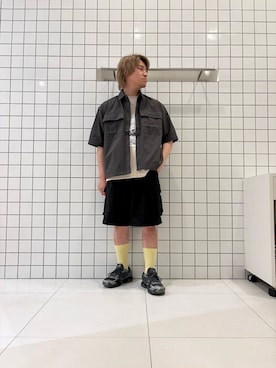 「SENSE OF PLACE by URBAN RESEARCH(センスオブプレイスバイアーバンリサーチ)の『別注』Converse×SENSE OF PLACE JACK PURCELLショートスリーブシャツ(シャツ/ブラウス、グレー系)」を使った、shinshinさん(メンズ・166cm)の夏コーディネート