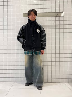 「冬の差し色コーデ」｜「アイテム（スタジャン）」を使った、shinshinさん（メンズ・166cm）の冬コーディネート