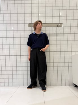 「SENSE OF PLACE by URBAN RESEARCH(センスオブプレイスバイアーバンリサーチ)のフェイクレイヤードニットポロシャツ(ニット/セーター、ブルー系)」を使った、shinshinさん(メンズ・166cm)の夏コーディネート