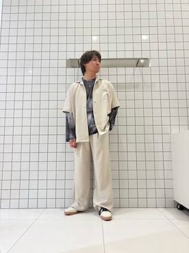 「SENSE OF PLACE by URBAN RESEARCH（センスオブプレイスバイアーバンリサーチ）の『速乾』ドライタッチオープンカラールーズショートスリーブシャツ（シャツ/ブラウス、ベージュ系）」を使った、shinshinさん（メンズ・166cm）の春コーディネート