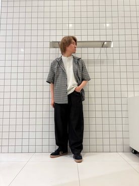 「SENSE OF PLACE by URBAN RESEARCH(センスオブプレイスバイアーバンリサーチ)のチェックフーディーシャツ(シャツ/ブラウス、ブラック系)」を使った、shinshinさん(メンズ・166cm)の夏コーディネート