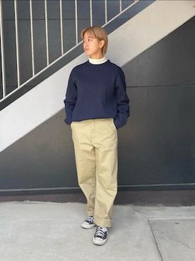「金髪」｜「アイテム（ベージュ系）」を使った、akariiさん（レディース・160cm）の冬コーディネート