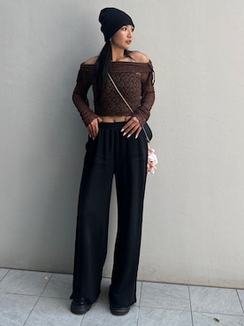 「EMODA（エモダ）のアイテム（ローファー）」を使った、永田真弓さん（レディース・168cm）の秋コーディネート