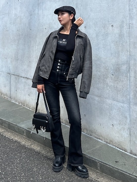 「アイテム（ハンチング/ベレー帽）」を使った、永田真弓さん（レディース・168cm）の秋コーディネート