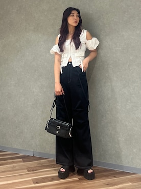 「EMODA（エモダ）のアイテム（その他トップス）」を使った、永田真弓さん（レディース・168cm）の夏コーディネート