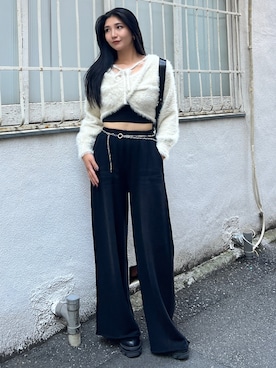 「EMODA（エモダ）のアイテム（キャミソール）」を使った、永田真弓さん（レディース・168cm）の秋コーディネート