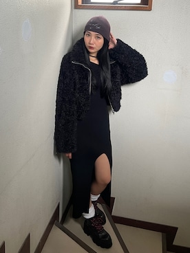 「EMODA（エモダ）のアイテム（ワンピース）」を使った、永田真弓さん（レディース・168cm）の秋コーディネート