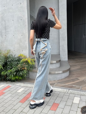 「EMODA（エモダ）のフロントボタンショートトップ（Tシャツ/カットソー、その他）」を使った、永田真弓さん（レディース・168cm）の春コーディネート