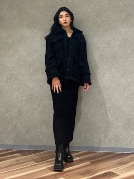 「EMODA」｜「アイテム（その他アウター）」を使った、永田真弓さん（レディース・168cm）の秋コーディネート