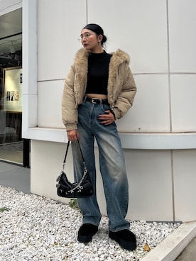 「EMODA（エモダ）のアイテム」を使った、永田真弓さん（レディース・168cm）の秋コーディネート