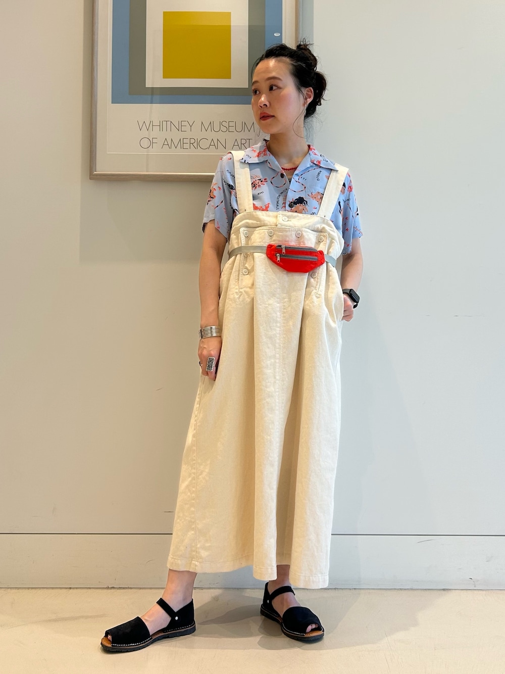「春色、シャツスタイル、春服、いいね、save、フォローお願いします🤑、低身長、低身長コーデ、アロハシャツ、マリンコーデ」｜「BEAMS BOYのコットン ツイル マリン ワンピース（ワンピース、ベージュ系）」を使った、黒田 彩乃さん（骨格ストレート・レディース・153cm）の春コーディネートの1枚目の写真