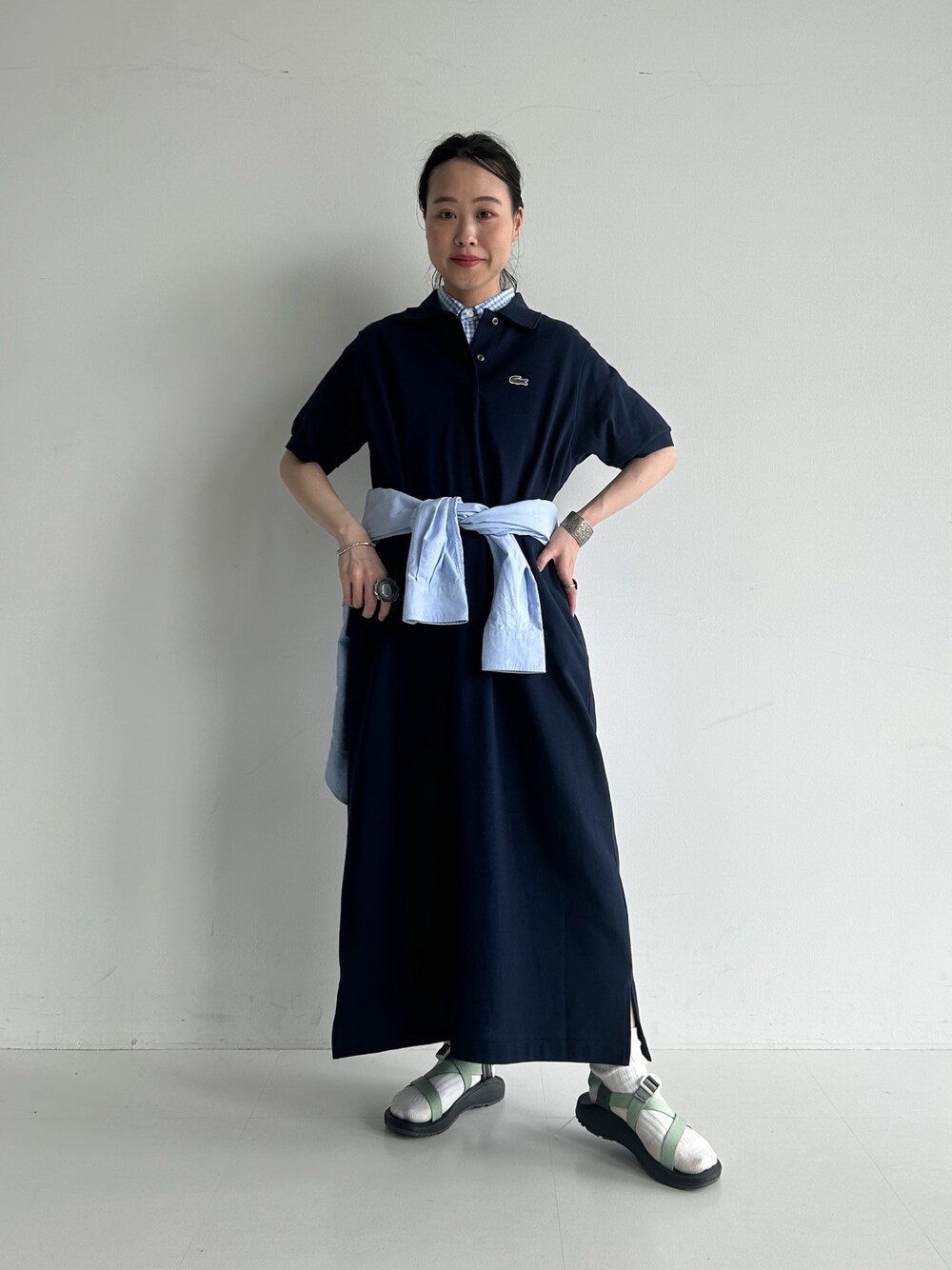 BEAMSBOY×LACOSTE ロングワンピース ブラック 38 中古・古着通販】LACOSTE (ラコステ) BEAMS BOY (ビームスボーイ