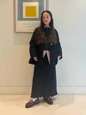 「アイテム（ノーカラーコート）」を使った、黒田 彩乃さん（レディース・153cm）の秋コーディネート
