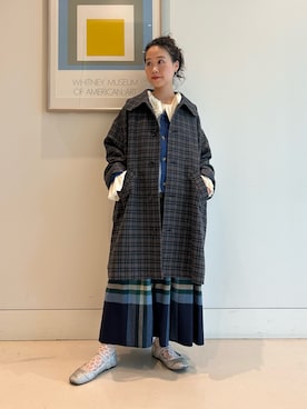 「BEAMS BOY（ビームスボーイ）のガンクラブ チェック コート（その他アウター）」を使った、黒田 彩乃さん（レディース・153cm・30代）の秋コーディネート