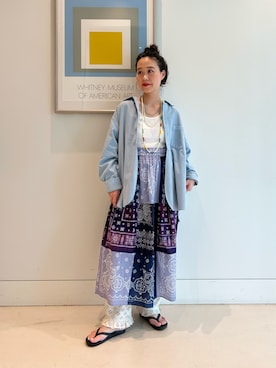 「BEAMS BOY（ビームスボーイ）のラッカーパール ロング ネックレス（ネックレス、その他）」を使った、黒田 彩乃さん（レディース・153cm）の夏コーディネート