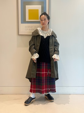 「BEAMS BOY（ビームスボーイ）のリブ フリル ギャザー ロング スリーブ（Tシャツ/カットソー、ベージュ系）」を使った、黒田 彩乃さん（レディース・153cm）の夏コーディネート