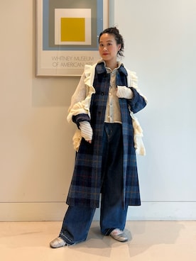 「アイテム（マフラー）」を使った、黒田 彩乃さん（レディース・153cm）の秋コーディネート
