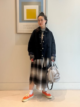 「Barbour（バブアー）の【別注】Barbour / Thornbury Jacket 26FW（ブルゾン、ブルー系）」を使った、黒田 彩乃さん（レディース・153cm）の夏コーディネート