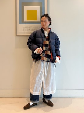 「アイテム（ダウンジャケット/コート）」を使った、黒田 彩乃さん（レディース・153cm）の秋コーディネート