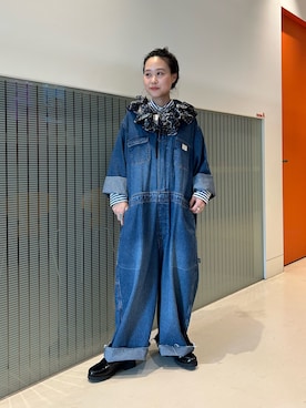 「BEAMS BOY（ビームスボーイ）の【別注】BIGMAC / TSUNAGI（つなぎ/オールインワン、ブルー系）」を使った、黒田 彩乃さん（レディース・153cm）の夏コーディネート
