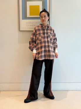 「BEAMS BOY（ビームスボーイ）のボーイ ワーク チェックシャツ（シャツ/ブラウス、ホワイト系）」を使った、黒田 彩乃さん（レディース・153cm）の夏コーディネート