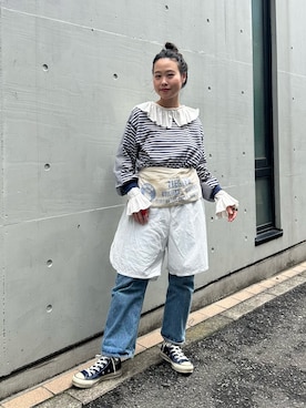 「BEAMS BOY（ビームスボーイ）のアイテム（パンツ）」を使った、黒田 彩乃さん（レディース・153cm）の春コーディネート