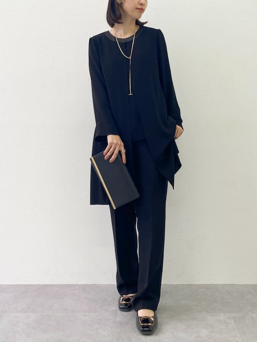 セール】【喪服・礼服】洗える防しわロング羽織重ね着風前開きブラウス