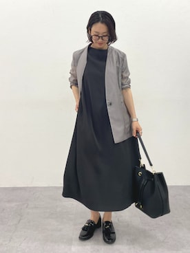 「nissen（ニッセン）の美極とろみ素材ハイネックワンピース（しわになりにくい・洗濯機OK）＜大きいサイズ有＞（ワンピース、グレー系）」を使った、あやぱんさん（レディース・157cm）の春コーディネート