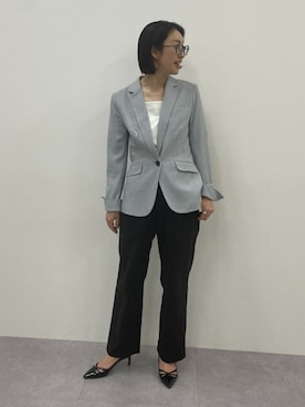 「7days Life Styling（セブンデイズライフスタイリング）の【セットアップ対応】テーラードジャケット（上下別売・吸汗速乾ストレッチコードレーンシリーズ）（テーラードジャケット、ブルー系）」を使った、あやぱんさん（レディース・157cm）の春コーディネート