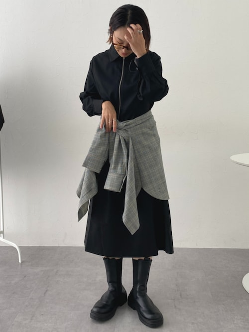 あったか裏起毛】襟付きフロントジップタックワンピース（しわになり