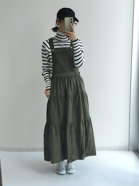 「レギュラー」｜「アイテム（オールインワン・サロペット）」を使った、あやぱんさん（レディース・157cm）の冬コーディネート