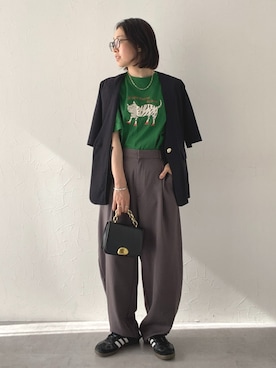 「nissen（ニッセン）の【接触冷感】ゆったりサイズコクーンパンツ ［Soiunique］（パンツ、ブラウン系）」を使った、あやぱんさん（レディース・157cm）の春コーディネート