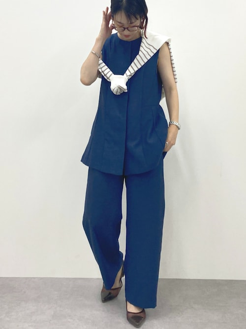 洗える】リネンライク ストレッチジレパンツスーツ（ジレ＋