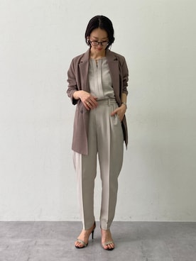 「nissen（ニッセン）の【袖丈が選べる2タイプ】麻調合繊ダブルブレストジャケット(しわになりにくい・接触冷感・UVカット・ウォッシャブル)<大きいサイズ有>（ジャケット/アウター、ブラウン系）」を使った、あやぱんさん（レディース・157cm）の春コーディネート