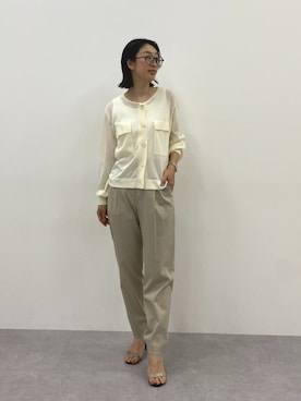 「nissen（ニッセン）の【選べる2タイプ】透け対策シルケット加工ダブルフロントタンクトップ<大きいサイズ有>（キャミソール、ホワイト系）」を使った、あやぱんさん（レディース・157cm）の夏コーディネート
