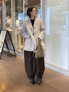 「アイテム（ノーカラーコート）」を使った、あやぱんさん（レディース・157cm）の秋コーディネート